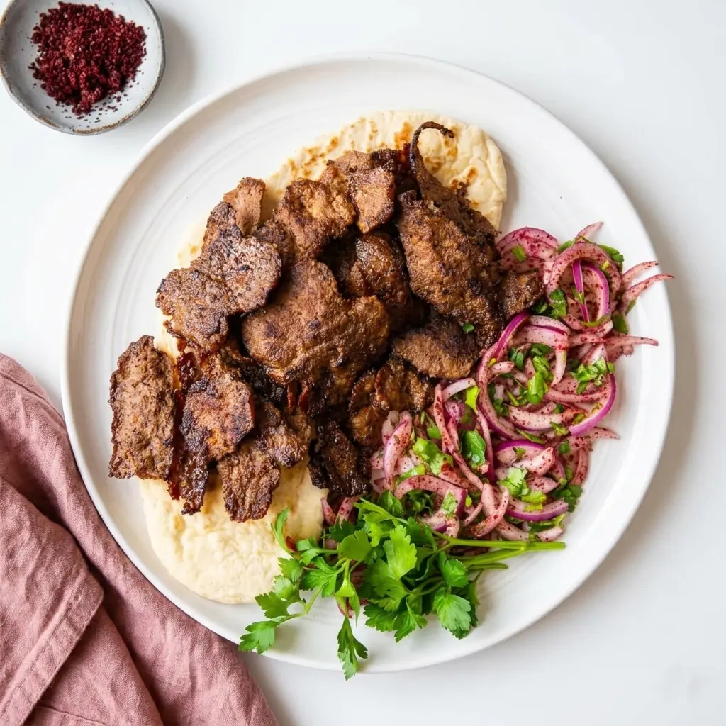 Hand-carved halal beef doner served on lepinja with sumac onion salad at Chevapi King Edmonton