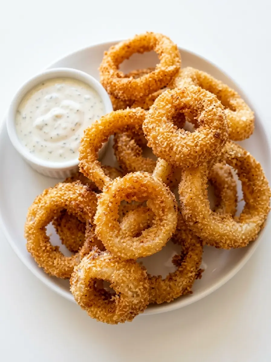 Crispy golden onion rings with dipping sauce at Chevapi King Edmonton